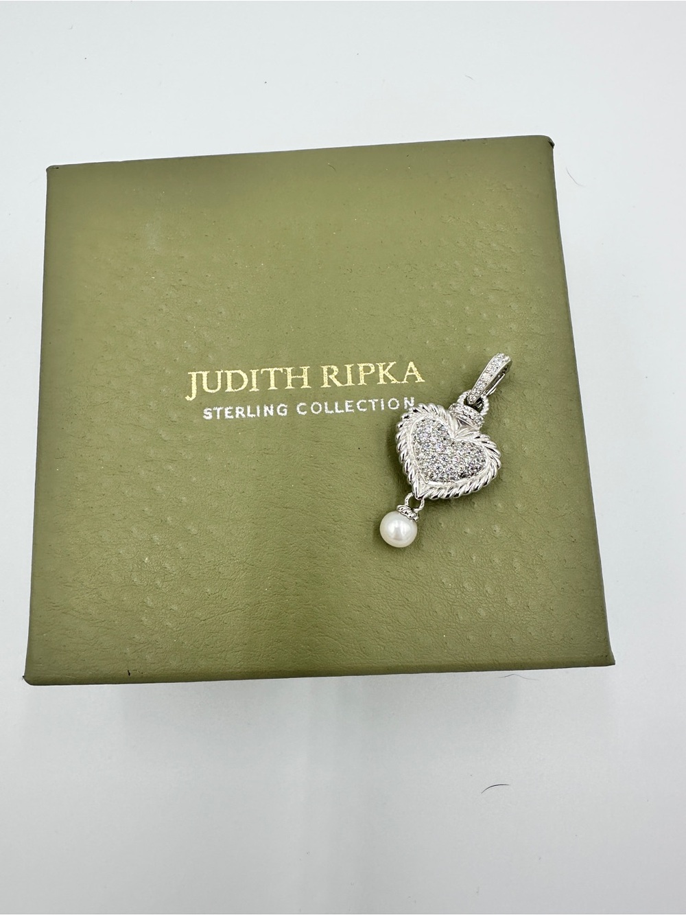 New Judith Ripka 925 Sterling Silver Puffed Heart Dangling Pearl Pendant Charm - Picture 2 of 10